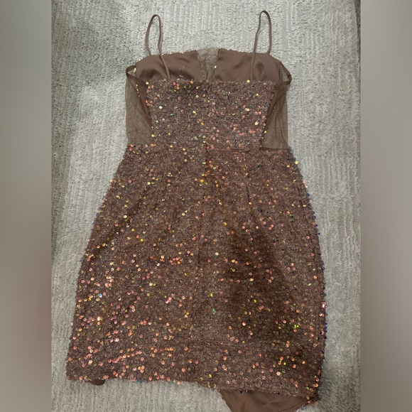 Sequin Mini Dress with Thigh Split and Mesh Detail - Picture 4 of 6